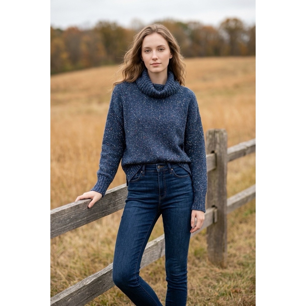 Something Navy Blue Confetti Alpaca Blend Cowl Neck Sweater Made in Italy Medium